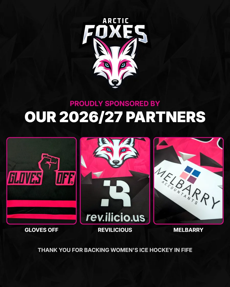 Arctic Foxes sponsor announcement graphic showing Gloves Off, revilicious and Melbarry on the kit